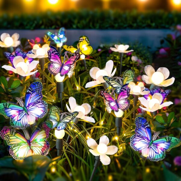 Solar Garden Lights (2-Pack) - Beautiful Butterfly Solar Lights for Outdoor Decor - IP65 Waterproof