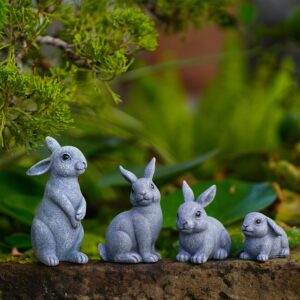 Bunny Statues for Fairy Garden & Easter Decor: Set of 4 Cute Rabbit Sculptures for Lawn, Patio, Porch, or Home – Ideal Gifts for Mom, Grandma, Women